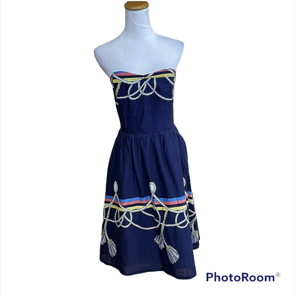 Designer strapless summer dress nautical print